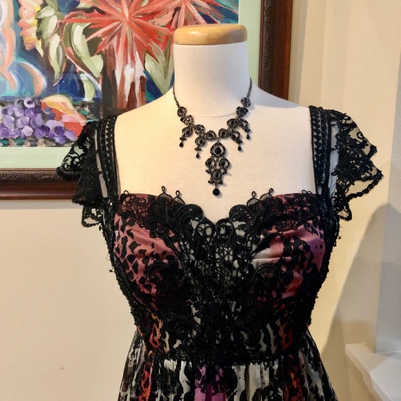 Free People Maxi Dress / Beaded Lace & Silk Edwardian Style Gown NWT - Size 2 - Picture 3 of 16